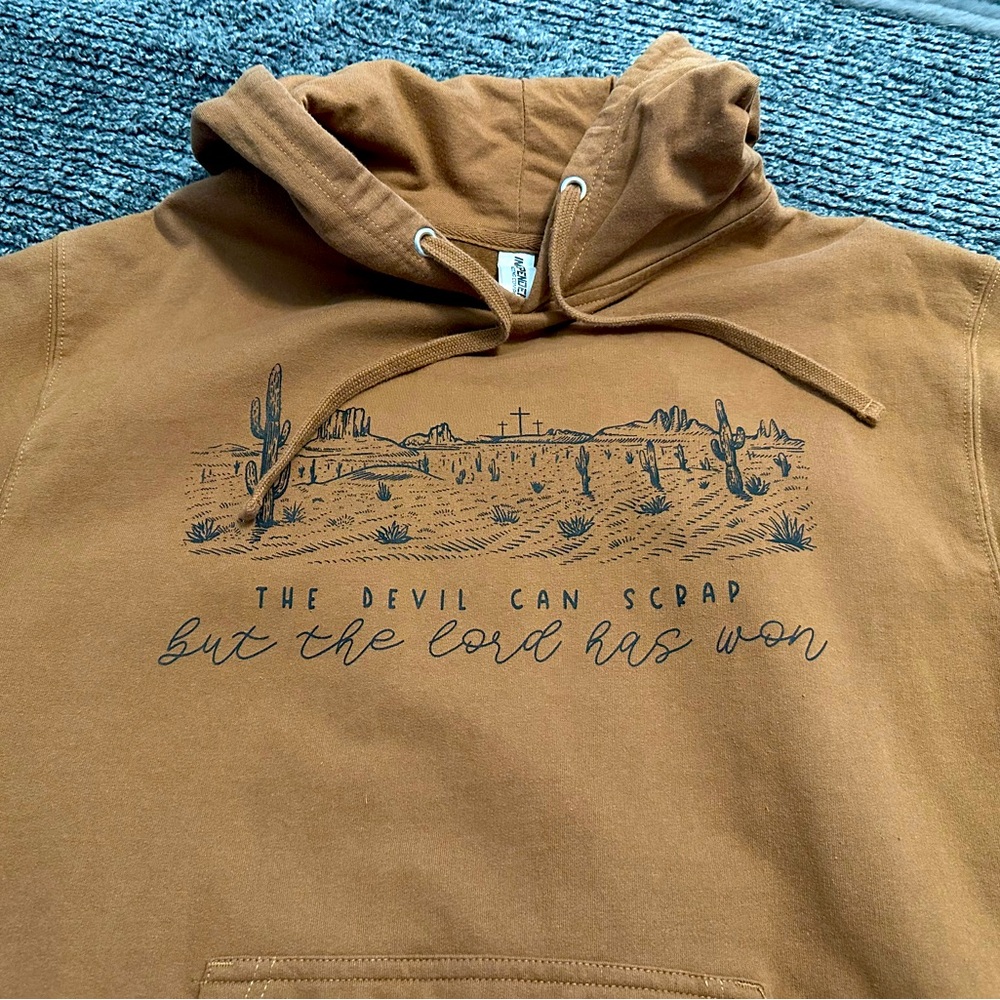 Women’s M Hoodie
The devil can scrap but the Lord has won